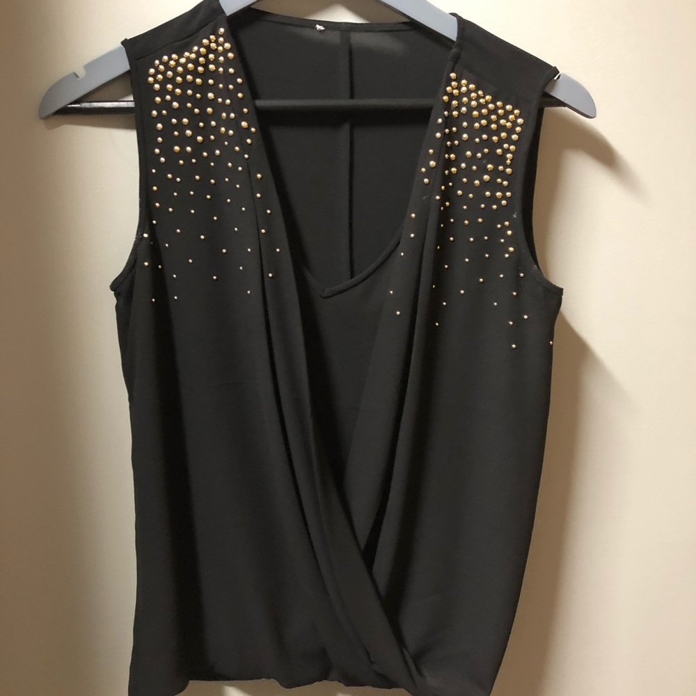 Cache black sequin top, xs